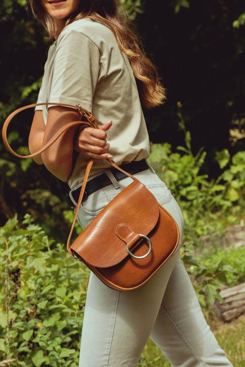Mini-Belle Tan Leather Crossbody Bag