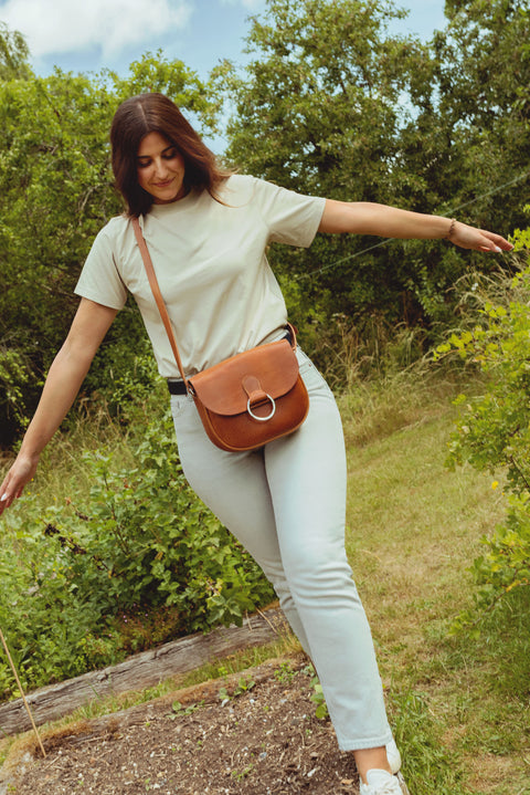 Mini-Belle Tan Leather Crossbody Bag