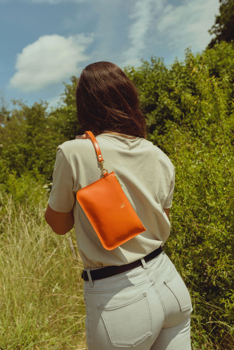 Tangerine Leather Wristlet Bag - Roam