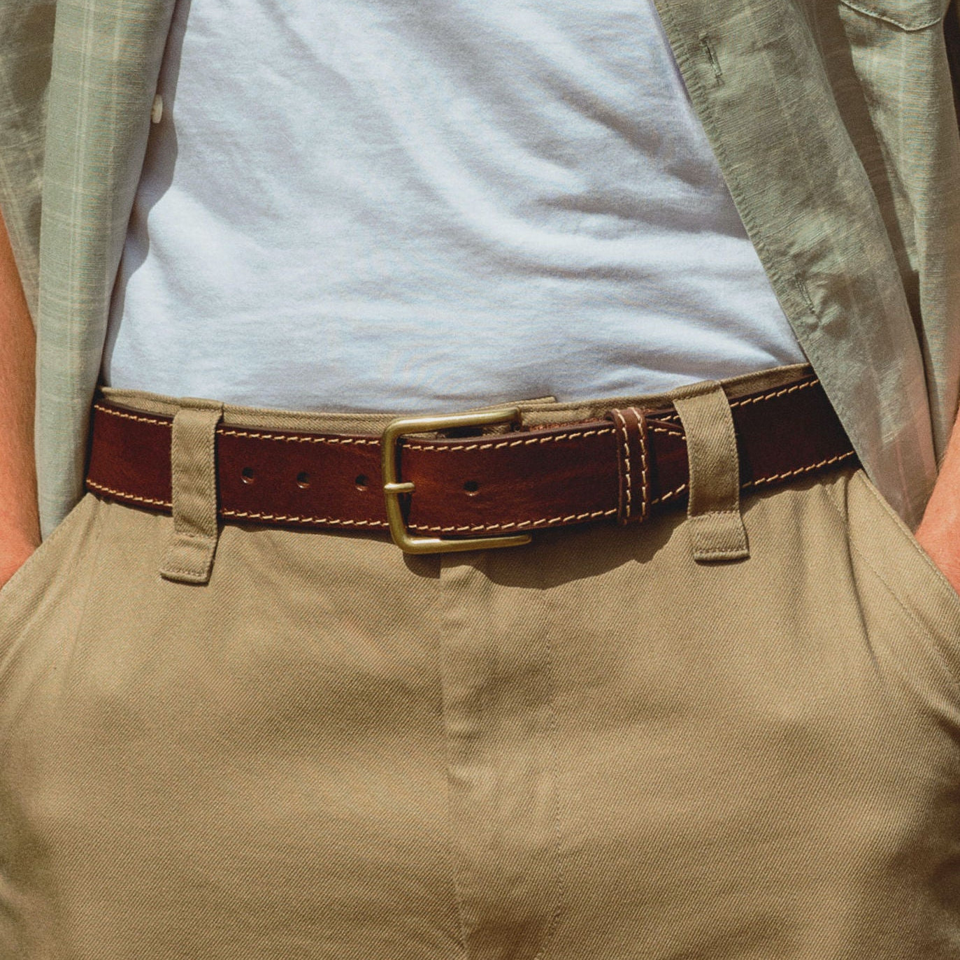 Brown Contrast Stitched Leather Belt | Men's | Casual Brown Belt