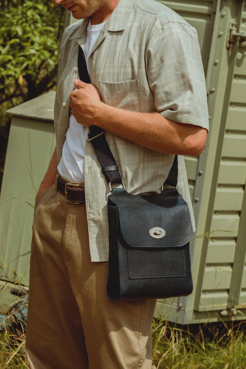 Navy Leather Turnlock Shoulder Bag