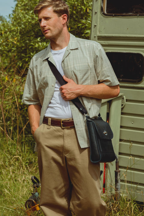 Navy Leather Turnlock Shoulder Bag