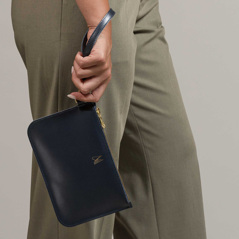 Navy Leather Wristlet Bag - Roam