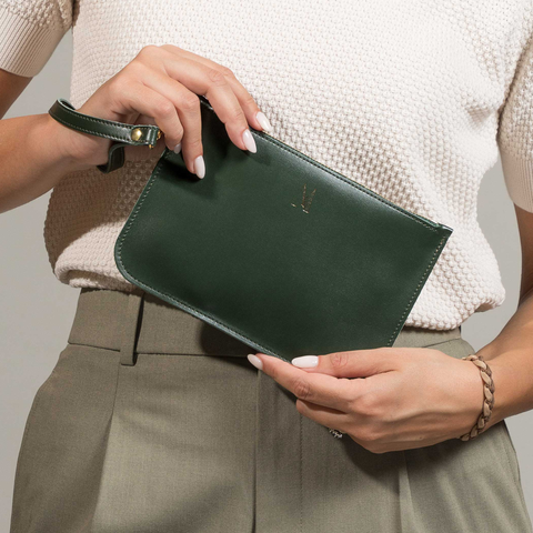 Olive Green Leather Wristlet Bag - Roam