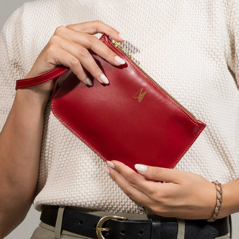 Red Leather Wristlet Bag - Roam