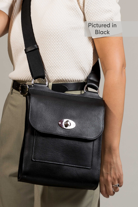 Brown Leather Turnlock Shoulder Bag