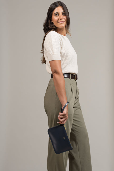 Navy Leather Wristlet Bag - Roam