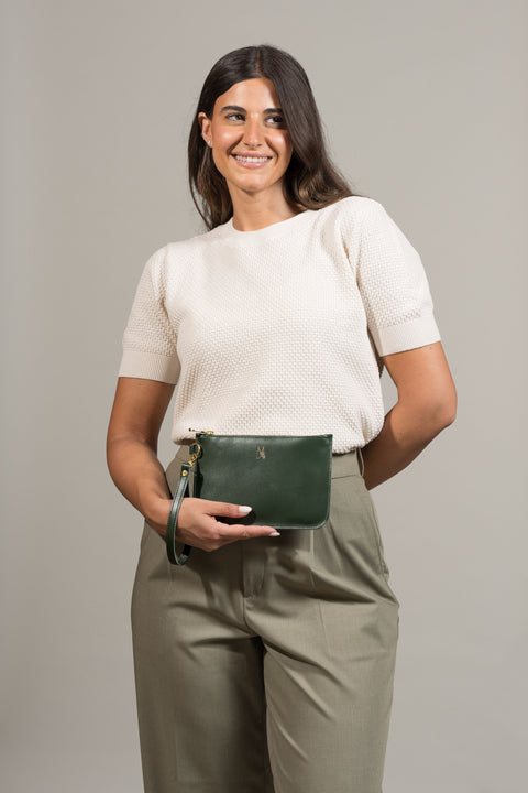 Olive Green Leather Wristlet Bag - Roam