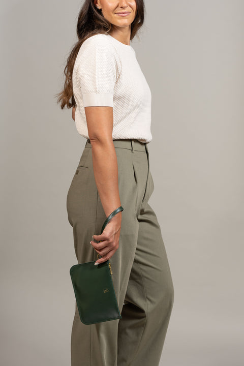 Olive Green Leather Wristlet Bag - Roam