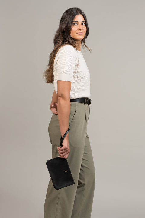 Black Leather Wristlet Bag - Roam