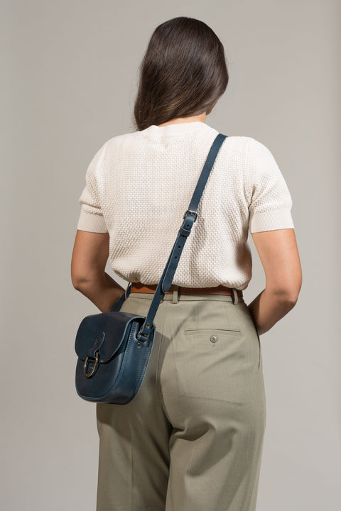Mini-Belle Navy Leather Crossbody Bag