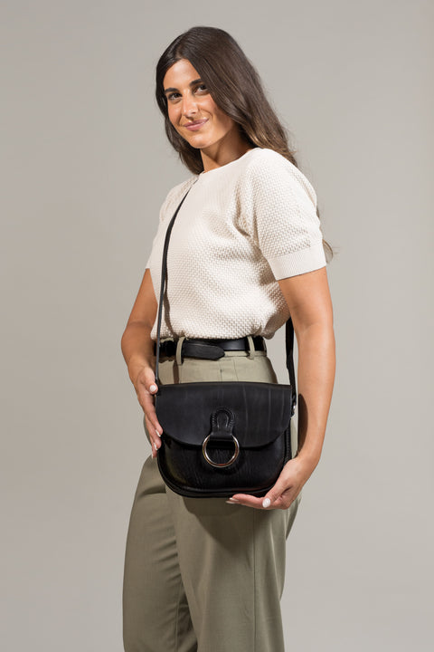 Mini-Belle Black Leather Crossbody Bag