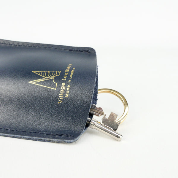 Navy Leather Bell Key Holder Handmade Navy Key Pouch Village Leathers