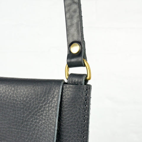 Flat Black Leather Turnlock Bag