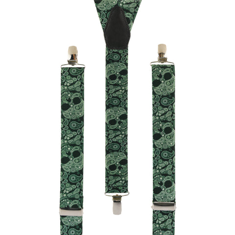 Green Paisley Skulls Mens Trouser Braces