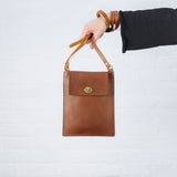 Flat Tan Leather Turnlock Bag