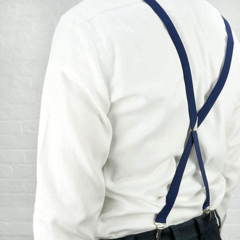 Plain Navy Blue Skinny Trouser Braces