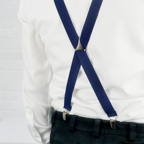 Plain Navy Blue Skinny Trouser Braces