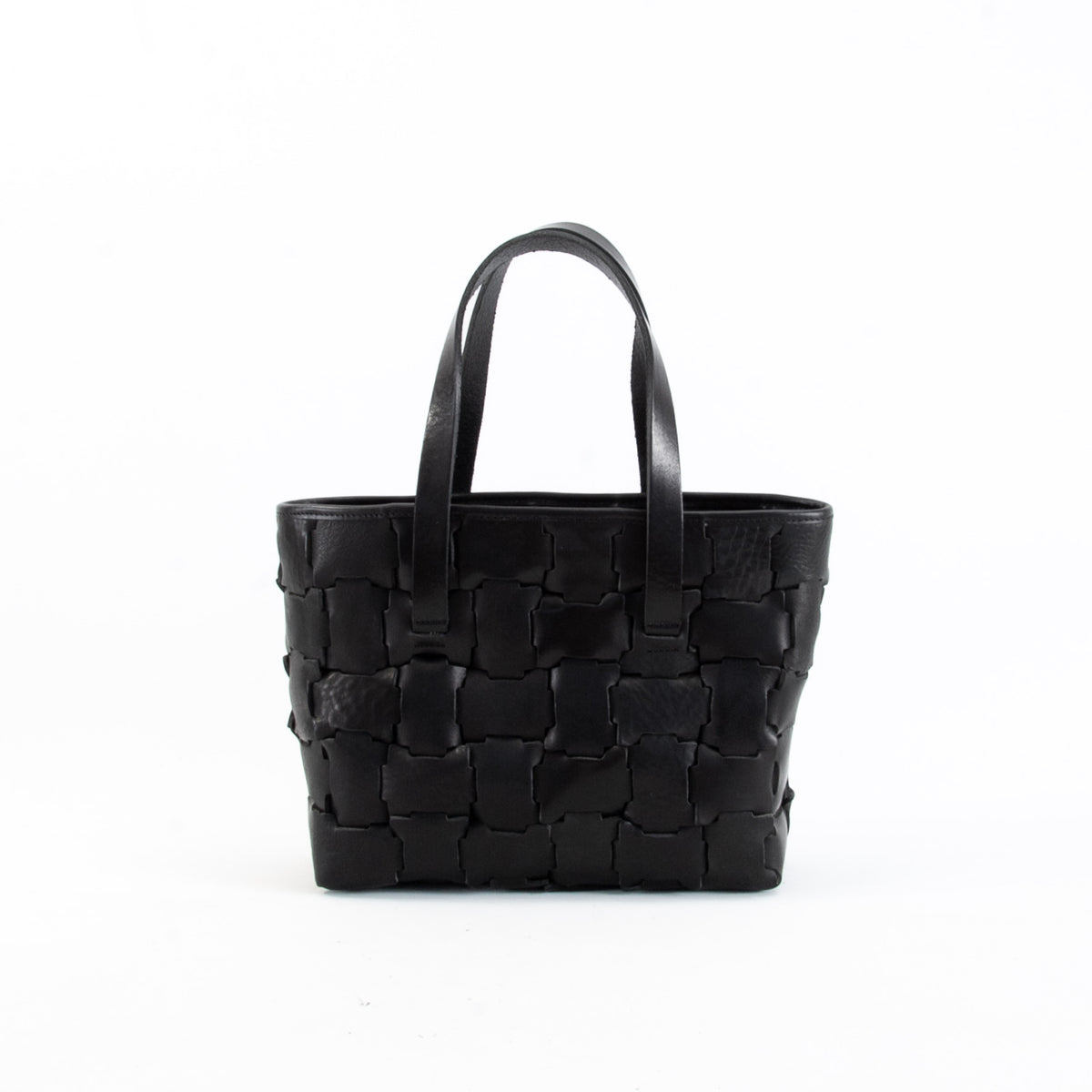 Kiwi Geometric Black Leather Mini Shopper Bag