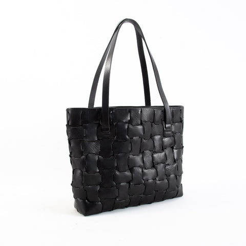 Melon Geometric Black Leather Shopper Bag