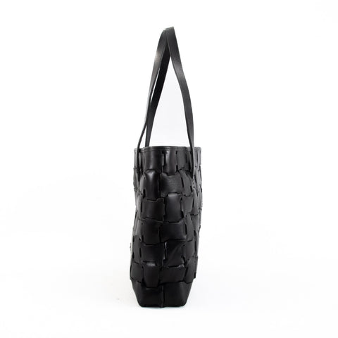Melon Geometric Black Leather Shopper Bag