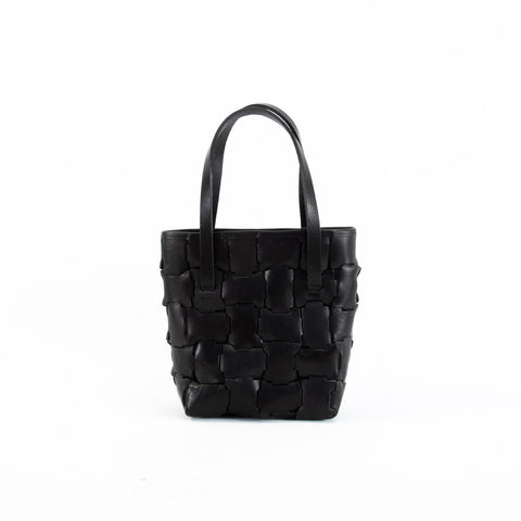 Clementine Geometric Black Leather Mini Tote Bag