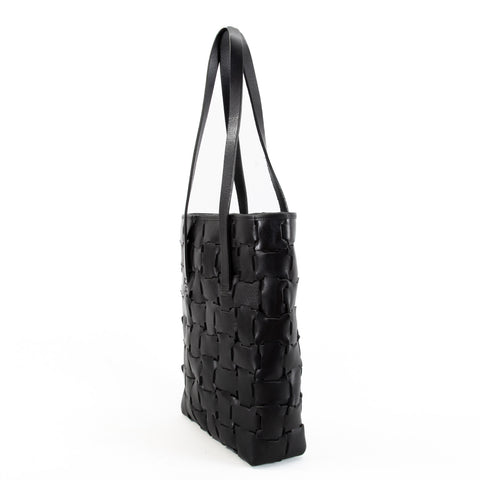 Peach Geometric Black Leather Tote Bag