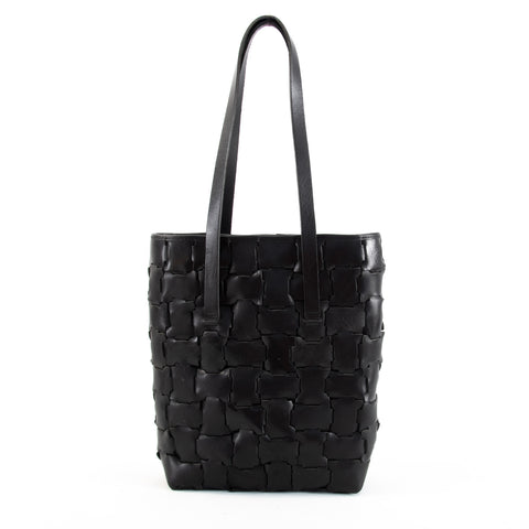 Peach Geometric Black Leather Tote Bag