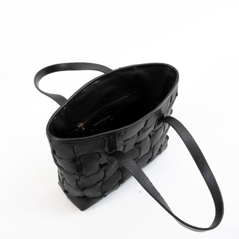Kiwi Geometric Black Leather Mini Shopper Bag