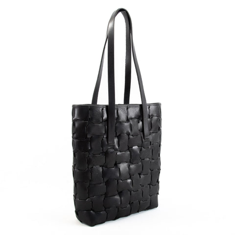 Peach Geometric Black Leather Tote Bag