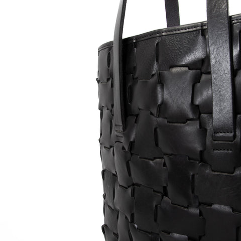 Peach Geometric Black Leather Tote Bag