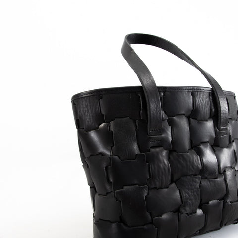 Kiwi Geometric Black Leather Mini Shopper Bag