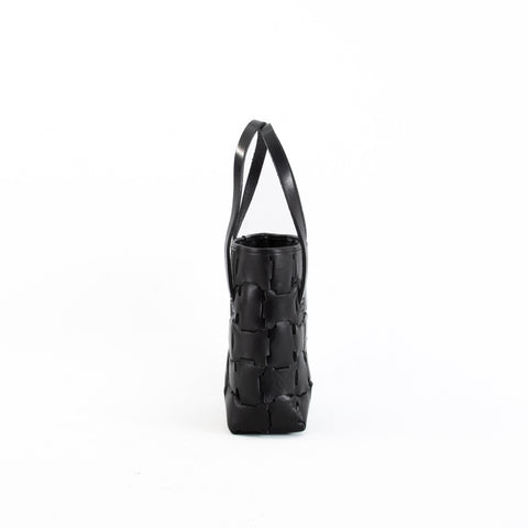 Clementine Geometric Black Leather Mini Tote Bag