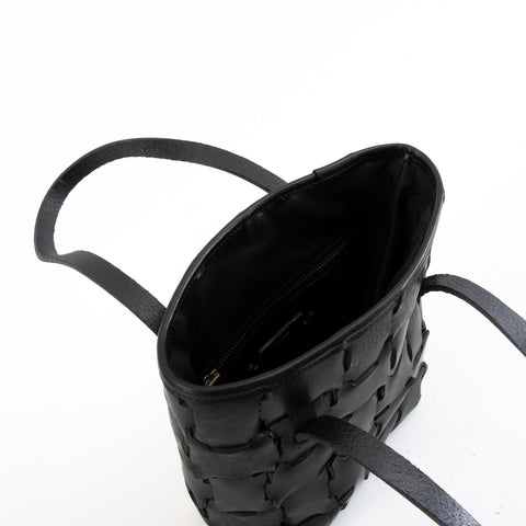 Clementine Geometric Black Leather Mini Tote Bag