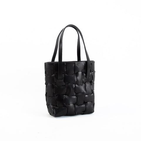 Clementine Geometric Black Leather Mini Tote Bag