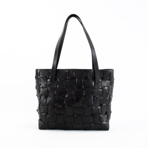 Melon Geometric Black Leather Shopper Bag