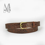 1" Tooled Classic Brown Leather Belt