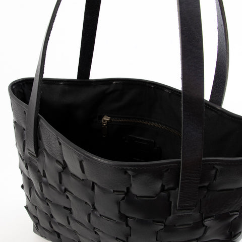 Melon Geometric Black Leather Shopper Bag