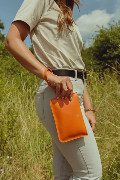 Tangerine Leather Wristlet Bag - Roam