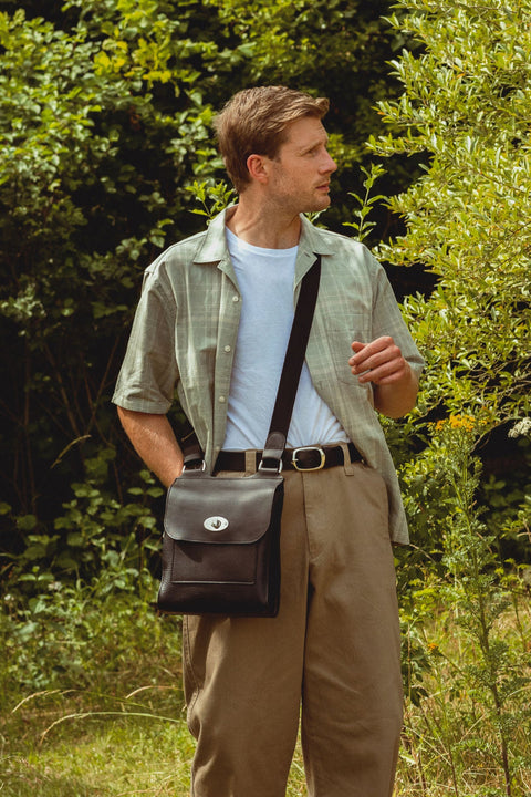Black Leather Turnlock Shoulder Bag