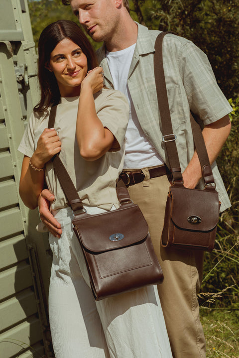 Brown Leather Turnlock Shoulder Bag