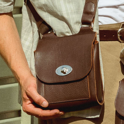 Brown Mini-Turnlock Leather Shoulder Bag