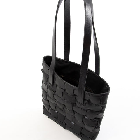 Pomelo Geometric Black Leather Book Bag