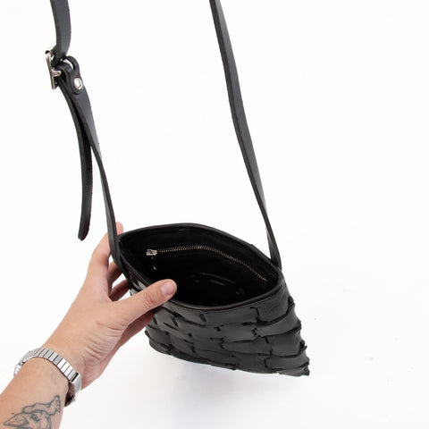 Chiku Geometric Black Leather Crossbody Bag