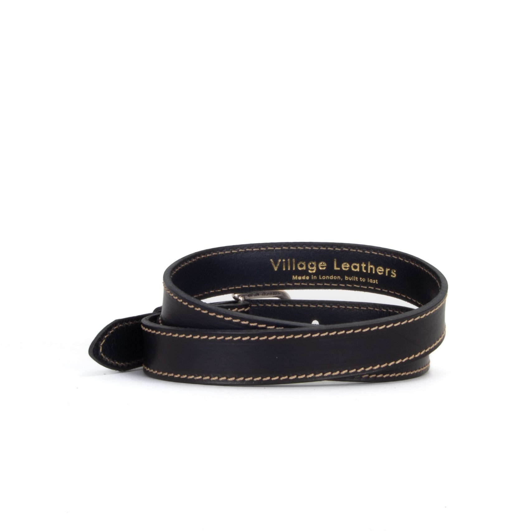 Black and Fawn 1 1/8" Stitched Leather Belt