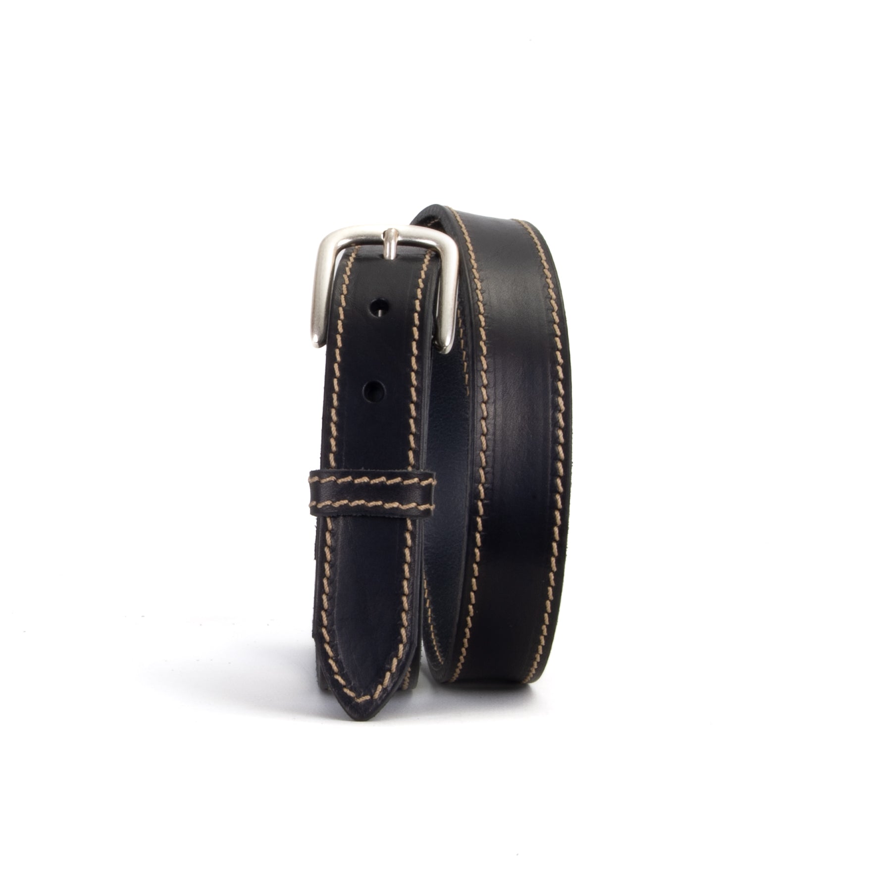 Black and Fawn 1 1/8" Stitched Leather Belt