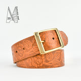 1 3/4" Tooled Classic Tan Leather Belt