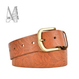 Rose & Leaf Tooled 1 1/2" Tan Classic Belt