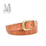Buckle and Loop 1 1/8" Tan Tooled Leather Belt