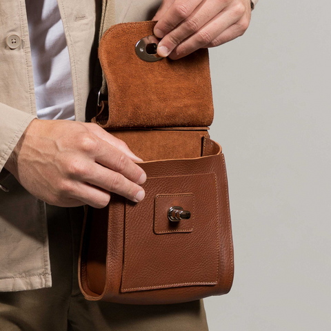 Tan Mini-Turnlock Leather Shoulder Bag